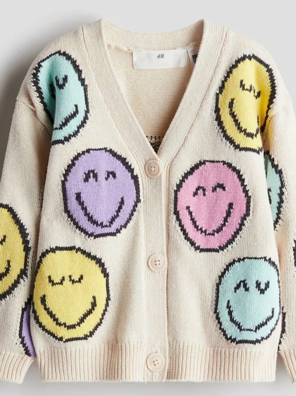 H&M Smiley World Cream Cardigan with Pastel Smiley Faces